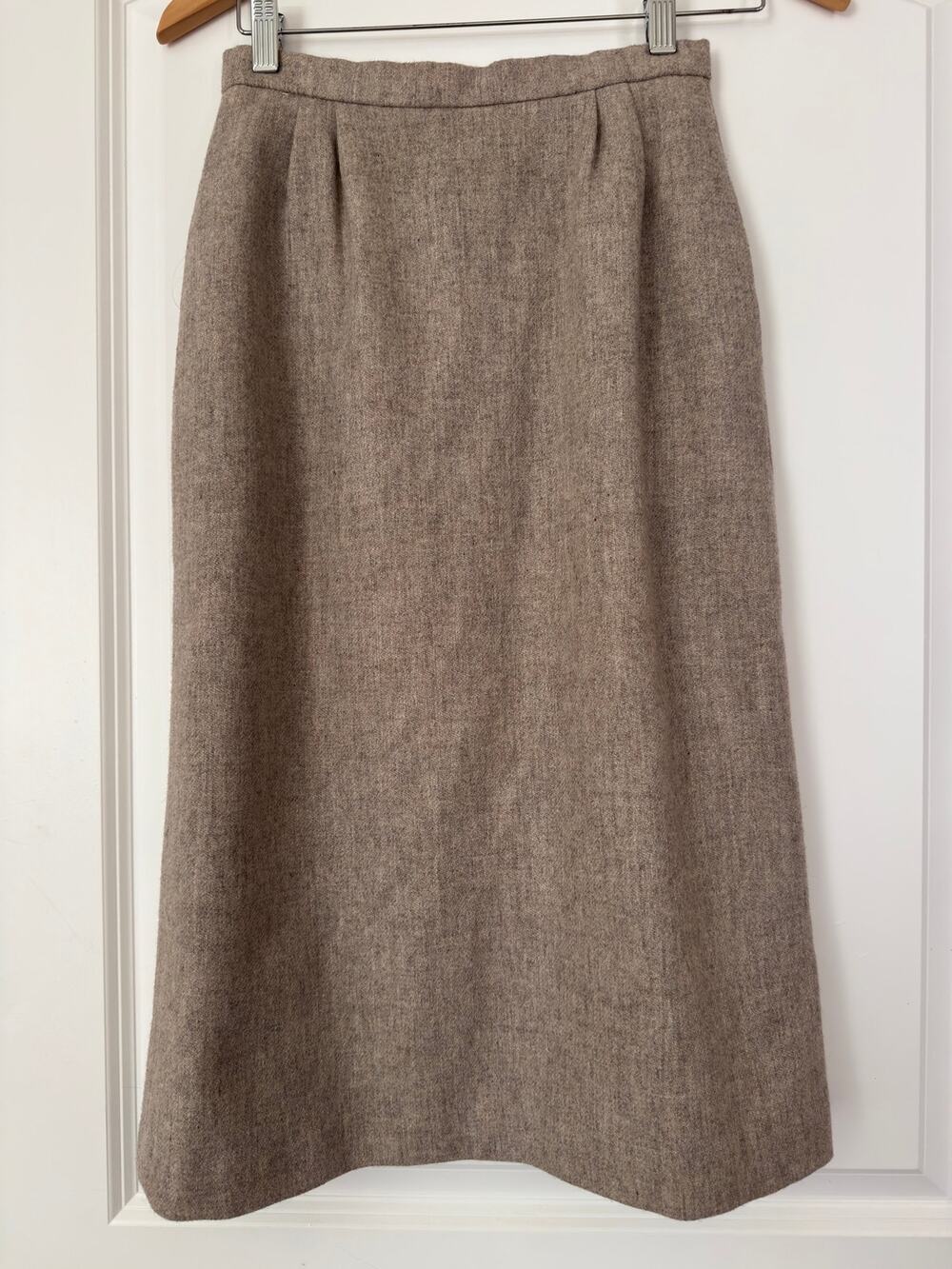 Vintage Fashion Bar Brown Wool Tweed Midi Skirt Pleated Pockets Size: 3/4
